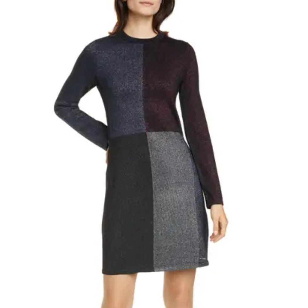 TED BAKER Colour By Numbers Redlo Metallic Long Sleeve Sweater Dress Size 2